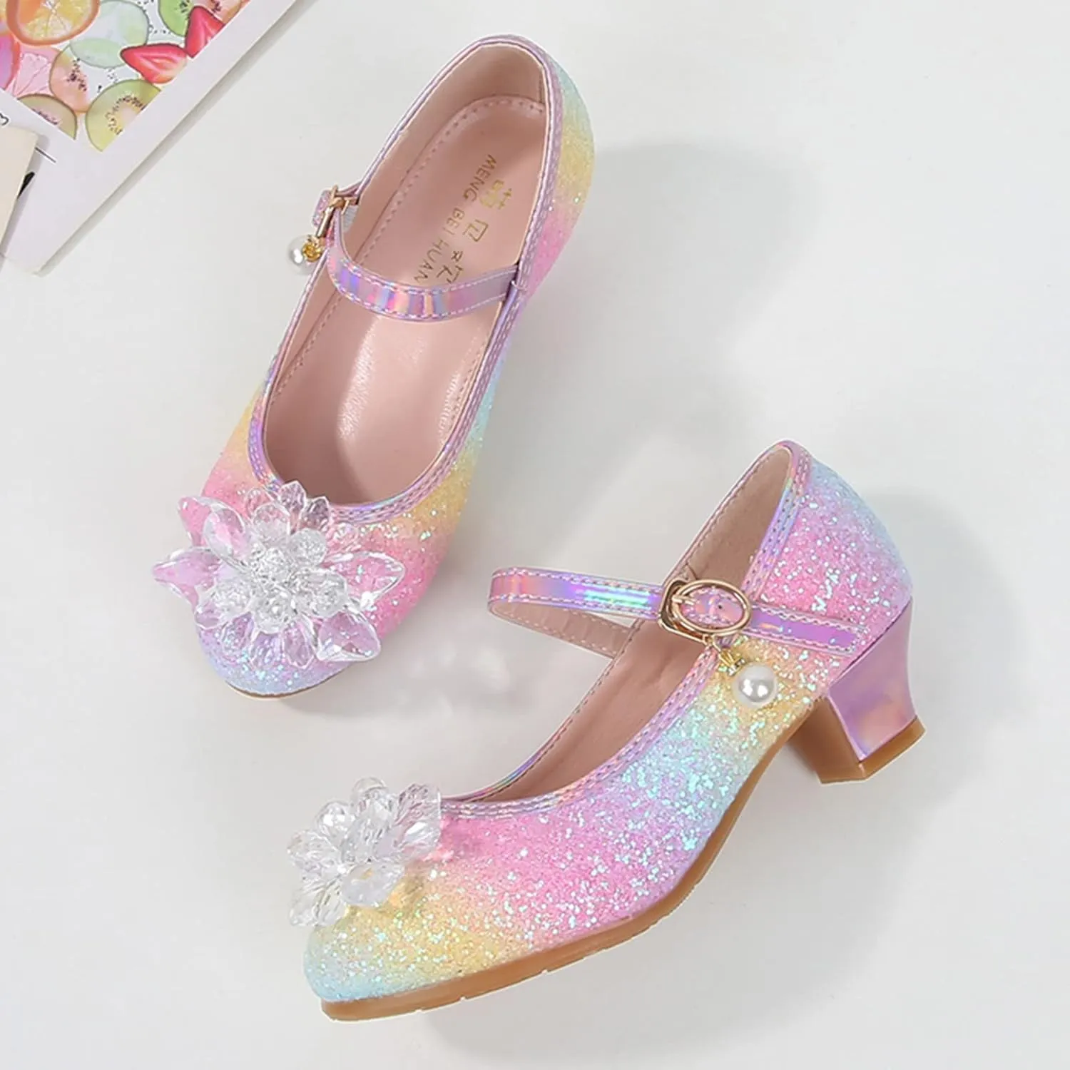 Girl Mary Jane Shoes with Low Heel Rhinestones Princess Flat Glitter Flower Dress Pump Shoes for Black Sneakers for Boys