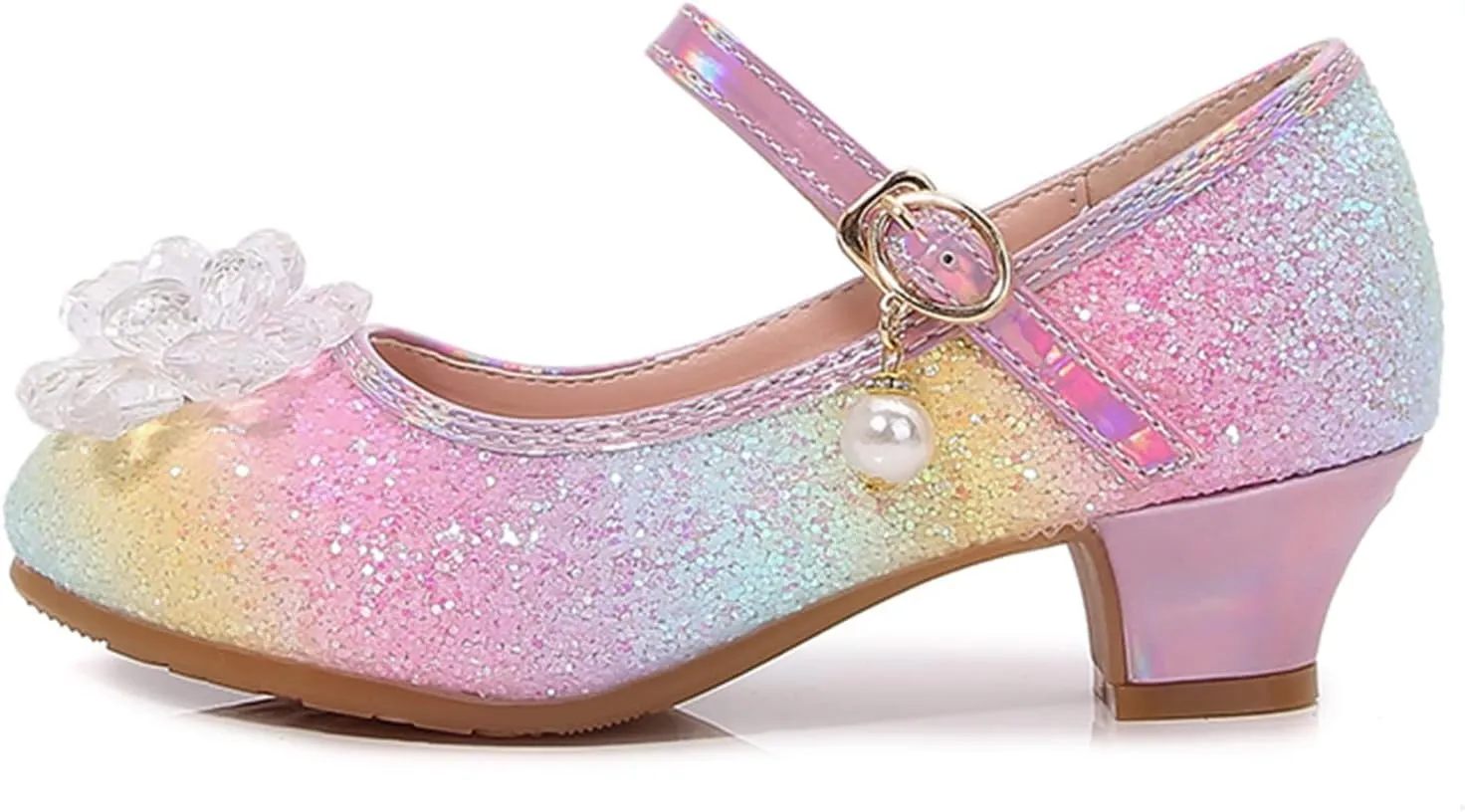 Girl Mary Jane Shoes with Low Heel Rhinestones Princess Flat Glitter Flower Dress Pump Shoes for Black Sneakers for Boys