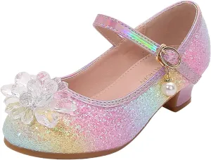 Girl Mary Jane Shoes with Low Heel Rhinestones Princess Flat Glitter Flower Dress Pump Shoes for Black Sneakers for Boys