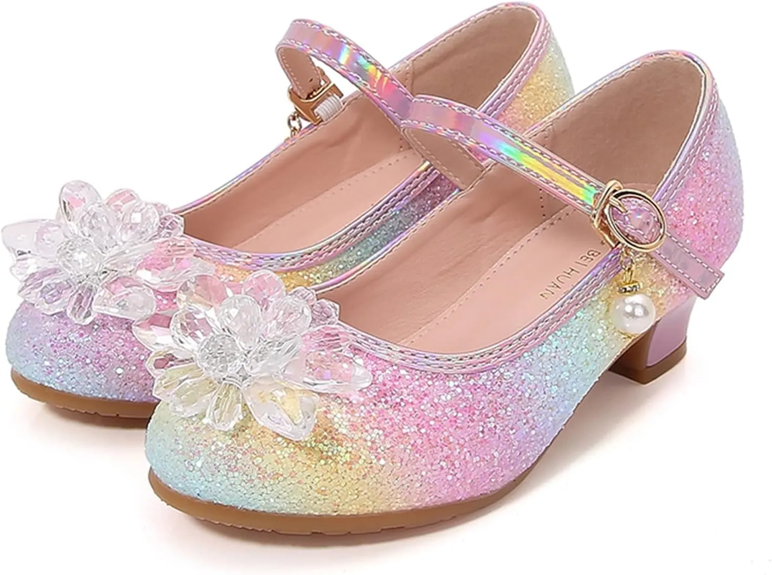 Girl Mary Jane Shoes with Low Heel Rhinestones Princess Flat Glitter Flower Dress Pump Shoes for Black Sneakers for Boys