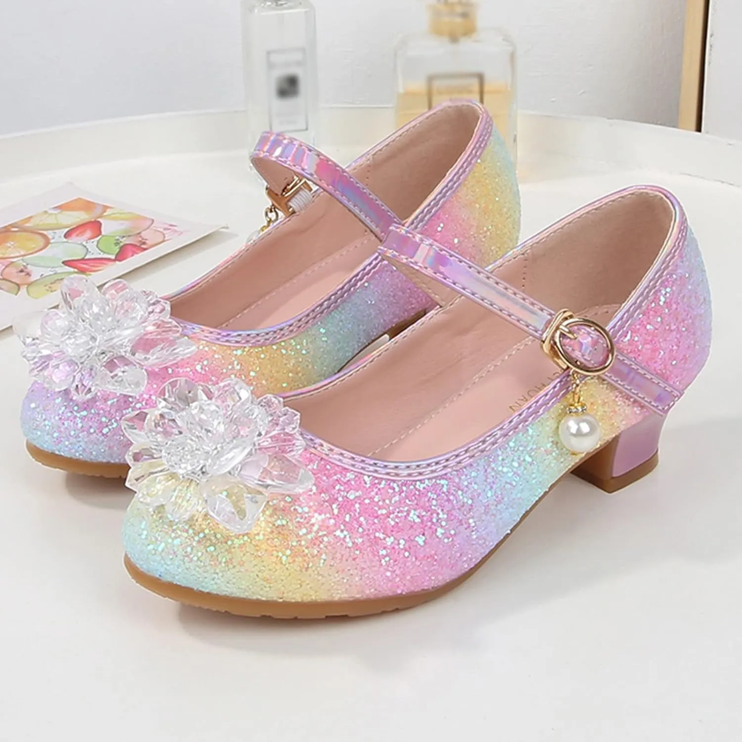Girl Mary Jane Shoes with Low Heel Rhinestones Princess Flat Glitter Flower Dress Pump Shoes for Black Sneakers for Boys