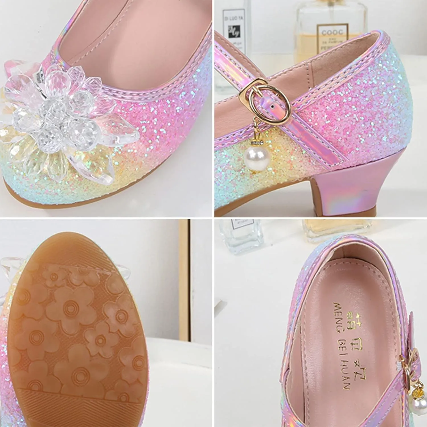 Girl Mary Jane Shoes with Low Heel Rhinestones Princess Flat Glitter Flower Dress Pump Shoes for Black Sneakers for Boys