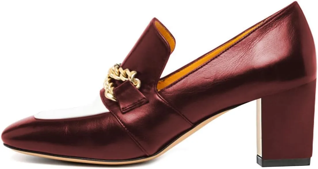 Maiyang Women Fashion Square Toe Chain Decor Loafers Chunky Mid Heel Slip on Comfy Daily Wear Shoes Size 4-16 US