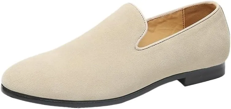 Men's Loafers - Lightweight Nubuck Leather Slip-Ons with Pointed Toe, Flexible Flat Heel, Casual & Party Wear, Comfortable Smoking Loafers