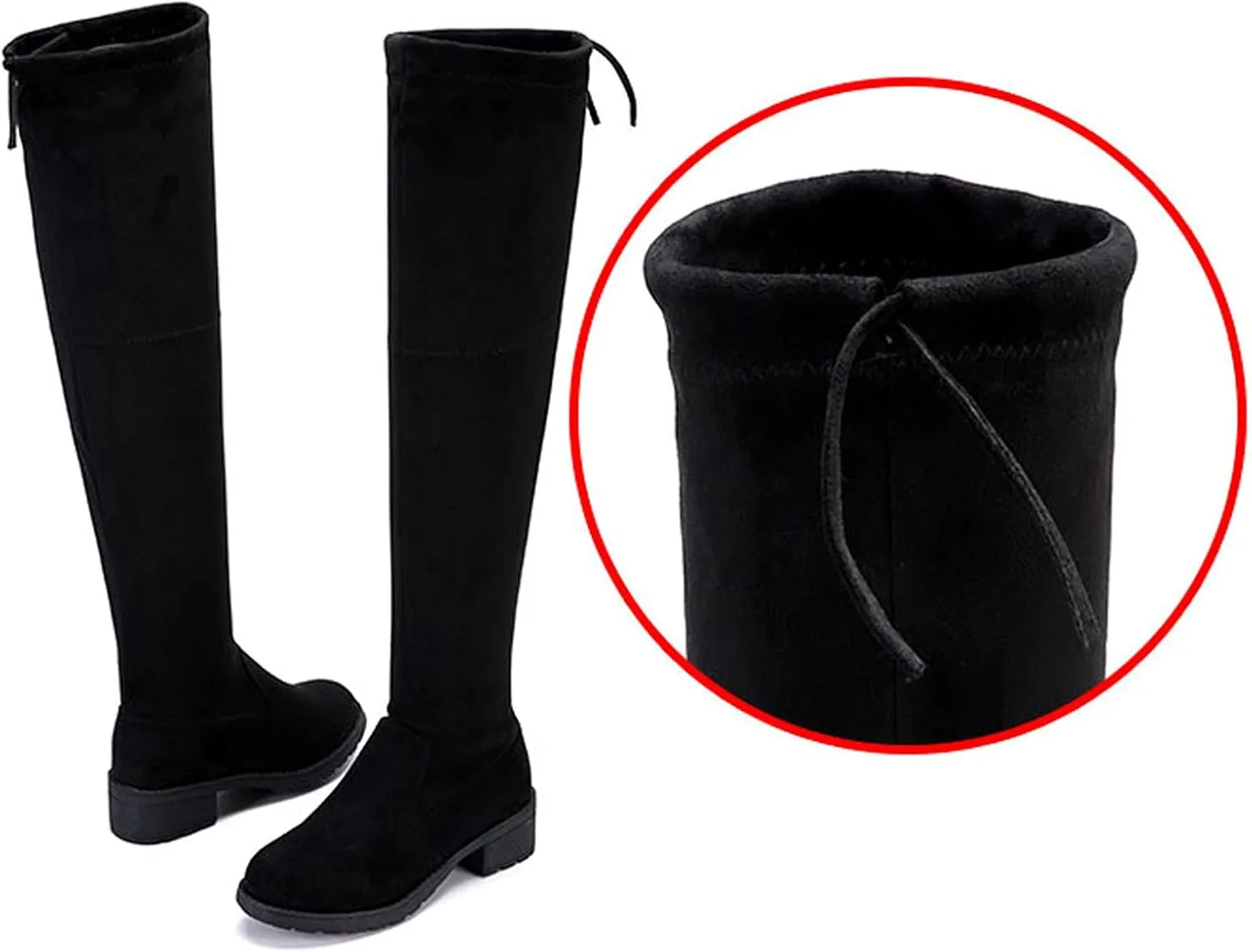 oiangi Womens Chunky Thigh-High Boots Fashion Winter Solid Color Round Toe Lace-up Low Square Heel Over-the-knee Boots Trendy Long Boots Shoes for Women