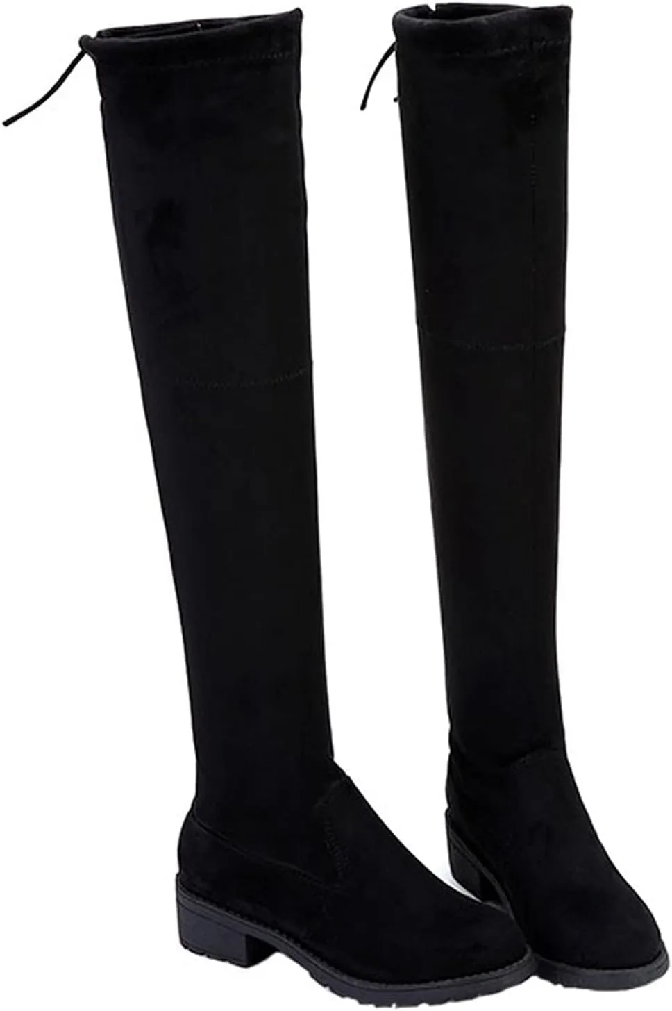 oiangi Womens Chunky Thigh-High Boots Fashion Winter Solid Color Round Toe Lace-up Low Square Heel Over-the-knee Boots Trendy Long Boots Shoes for Women