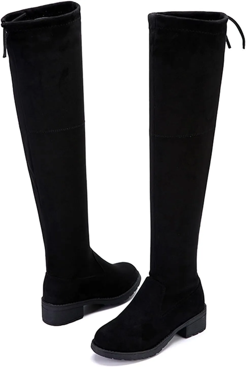 oiangi Womens Chunky Thigh-High Boots Fashion Winter Solid Color Round Toe Lace-up Low Square Heel Over-the-knee Boots Trendy Long Boots Shoes for Women