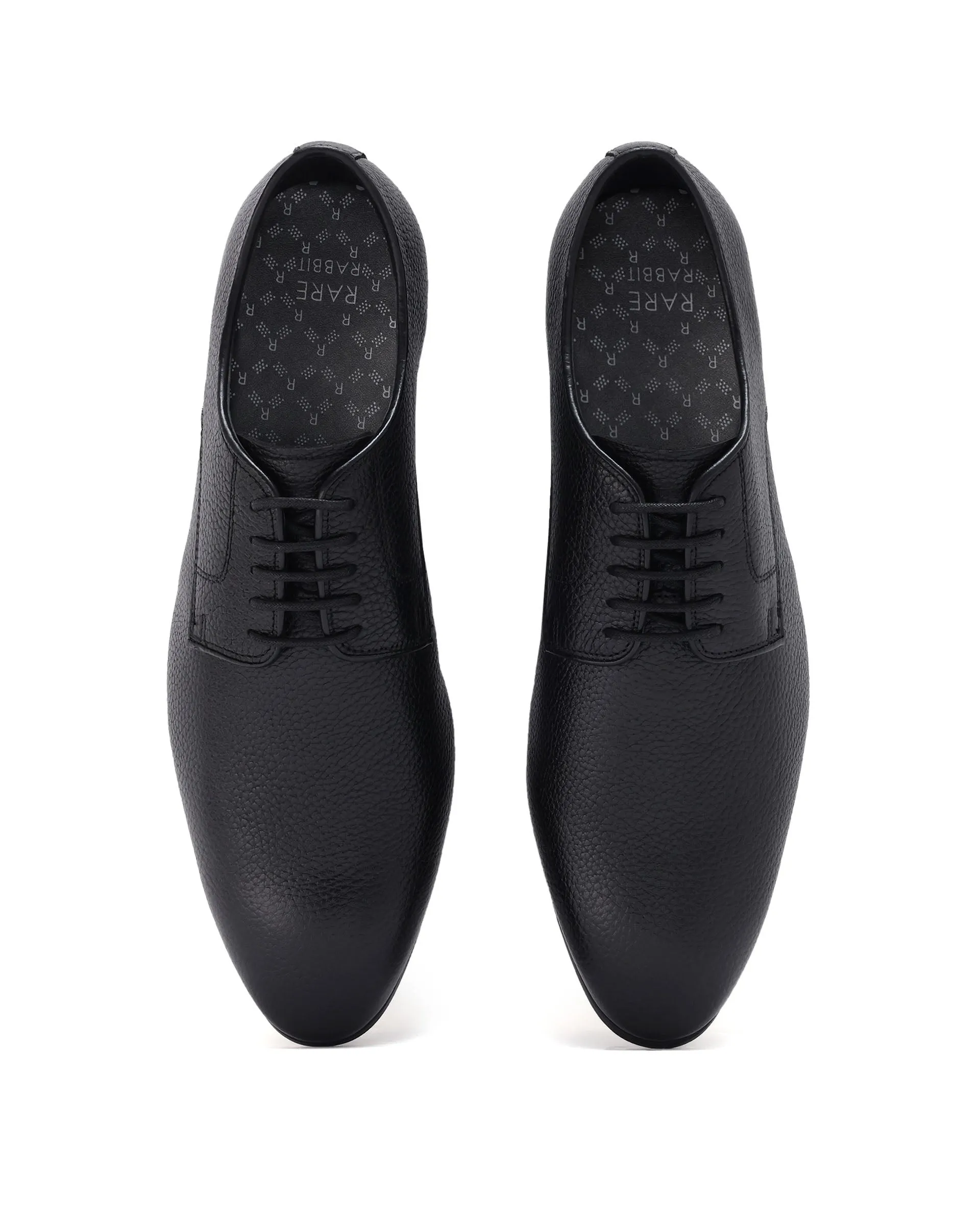 Rare Rabbit Mens Black Milled Leather Derby Lace-Up Formal Shoes
