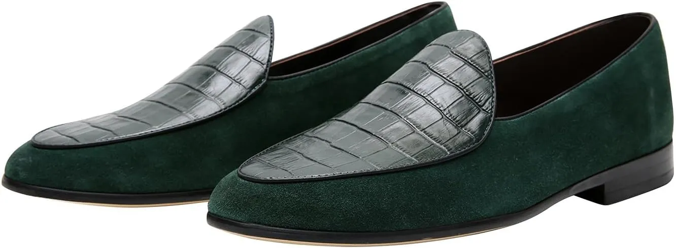 Santimon Men's Loafers Slip On Casaul Dress Genunie Leather Penny Loafers Prom Wedding Formal Business Mocasines Suede Tuxedo Shoes for Men