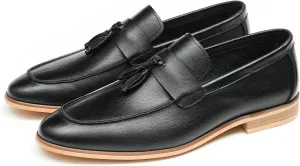 Santimon Mens Tassel Loafers Genuine Leather Slip-On Shoes Breathable Black & Light Gray Business Formal Dress & Prom Dress Shoes