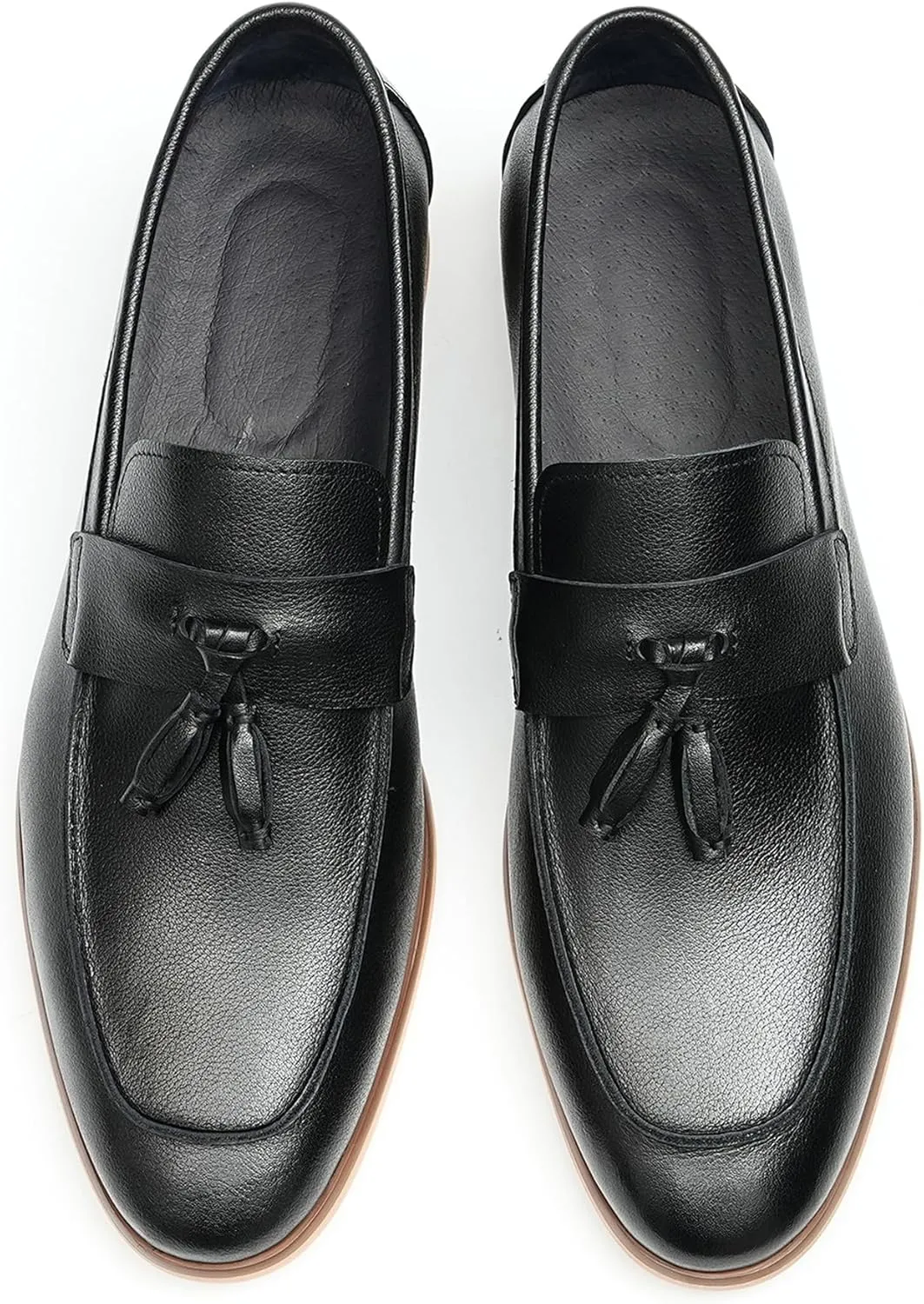 Santimon Mens Tassel Loafers Genuine Leather Slip-On Shoes Breathable Black & Light Gray Business Formal Dress & Prom Dress Shoes