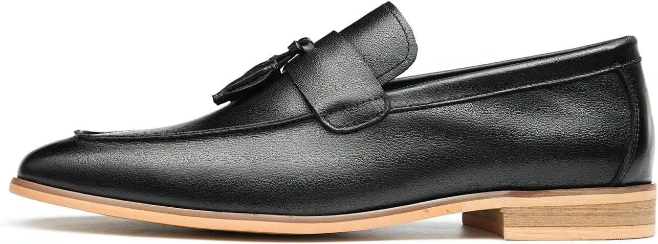 Santimon Mens Tassel Loafers Genuine Leather Slip-On Shoes Breathable Black & Light Gray Business Formal Dress & Prom Dress Shoes