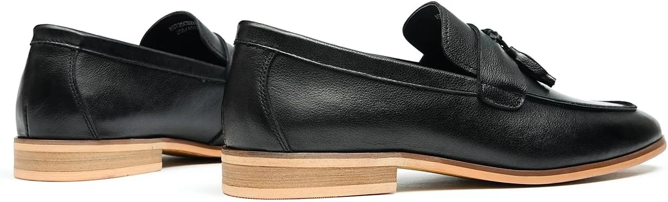 Santimon Mens Tassel Loafers Genuine Leather Slip-On Shoes Breathable Black & Light Gray Business Formal Dress & Prom Dress Shoes
