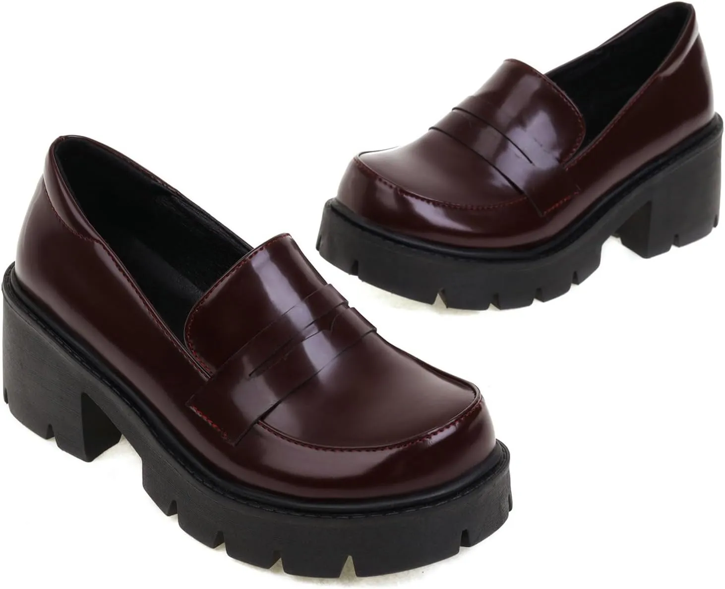 Uniquelly Platform Loafers for Women Chunky Loafers Round Toe Penny Loafers Lug Sole Mid Heel Slip On Comfort Fashion Business Work Shoes