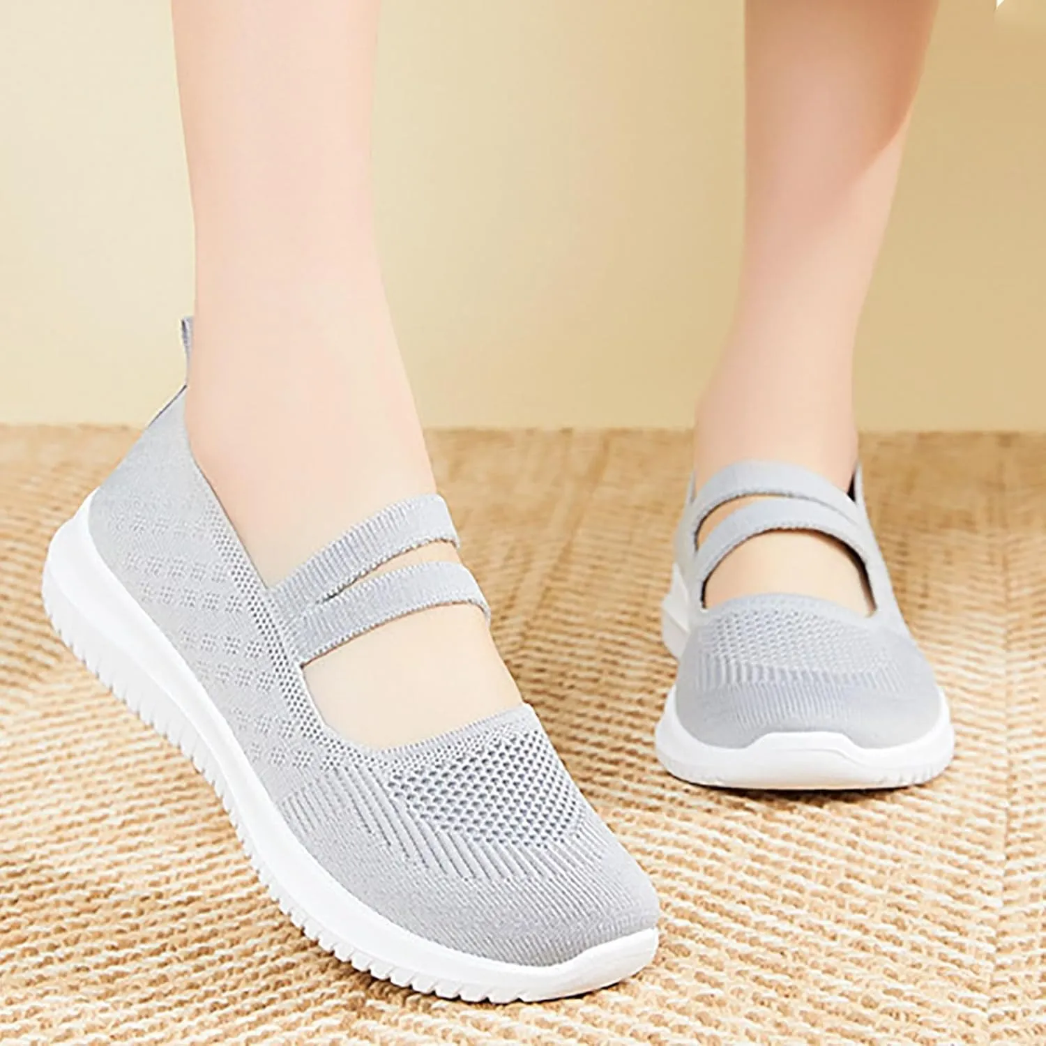 Women Flat Shoes Loafers Breathable Woven Go Walking Soft Orthopedic Shoes Slip On Foam Shoes Arch Support Sneakers