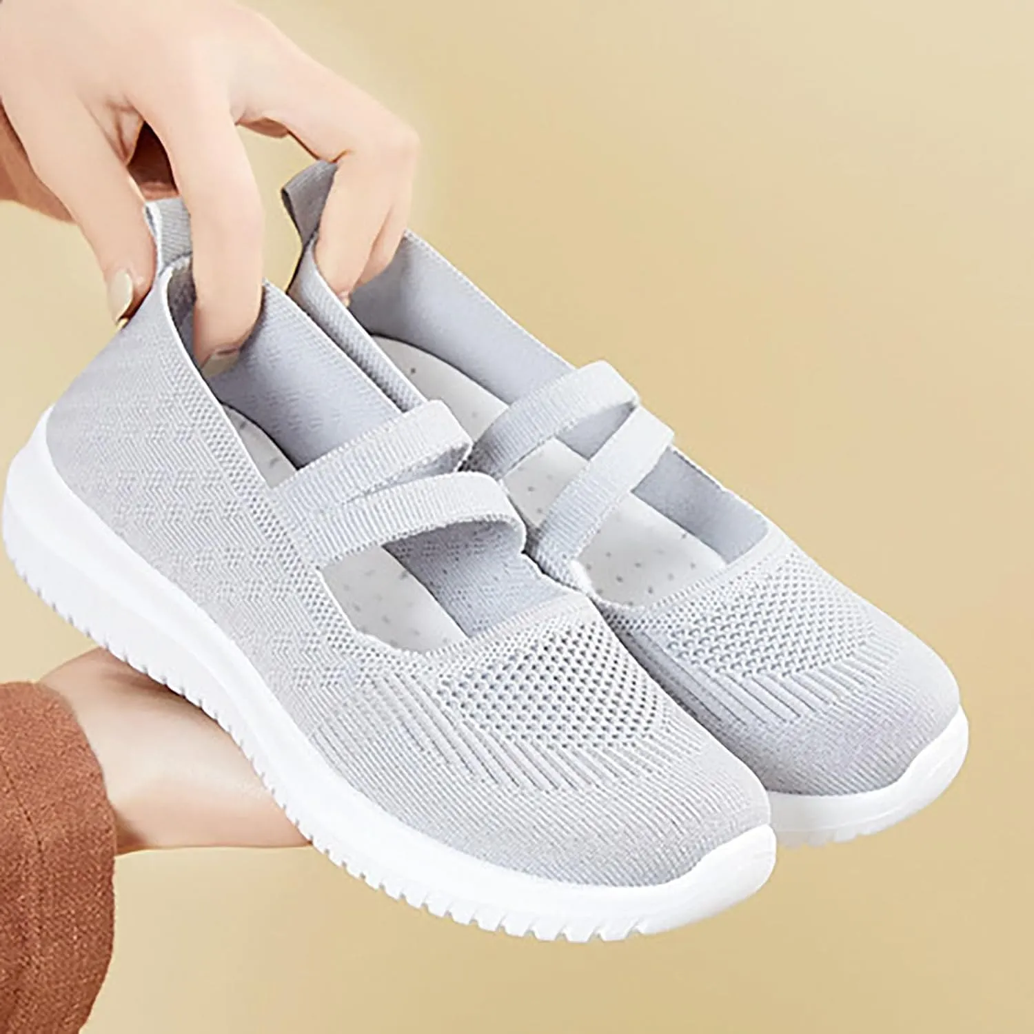Women Flat Shoes Loafers Breathable Woven Go Walking Soft Orthopedic Shoes Slip On Foam Shoes Arch Support Sneakers