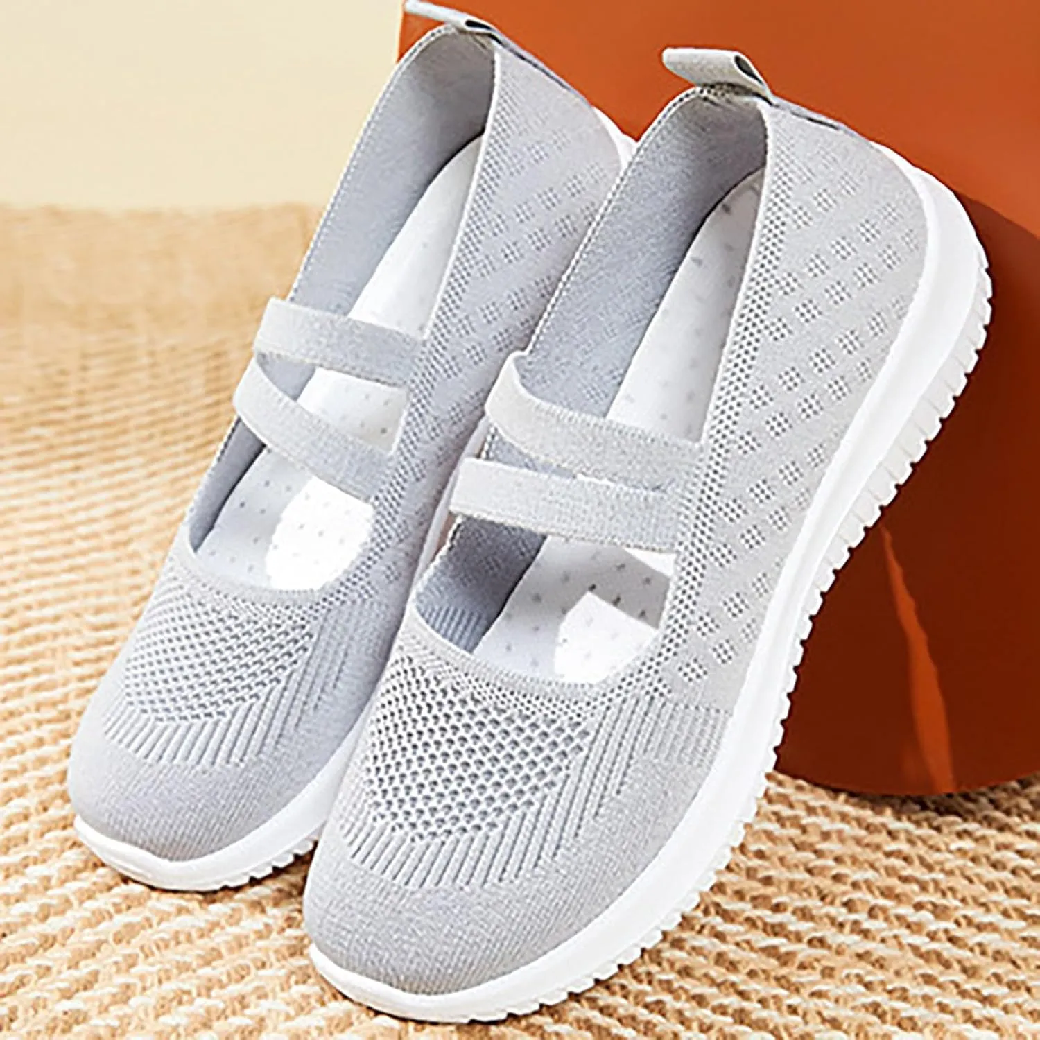 Women Flat Shoes Loafers Breathable Woven Go Walking Soft Orthopedic Shoes Slip On Foam Shoes Arch Support Sneakers