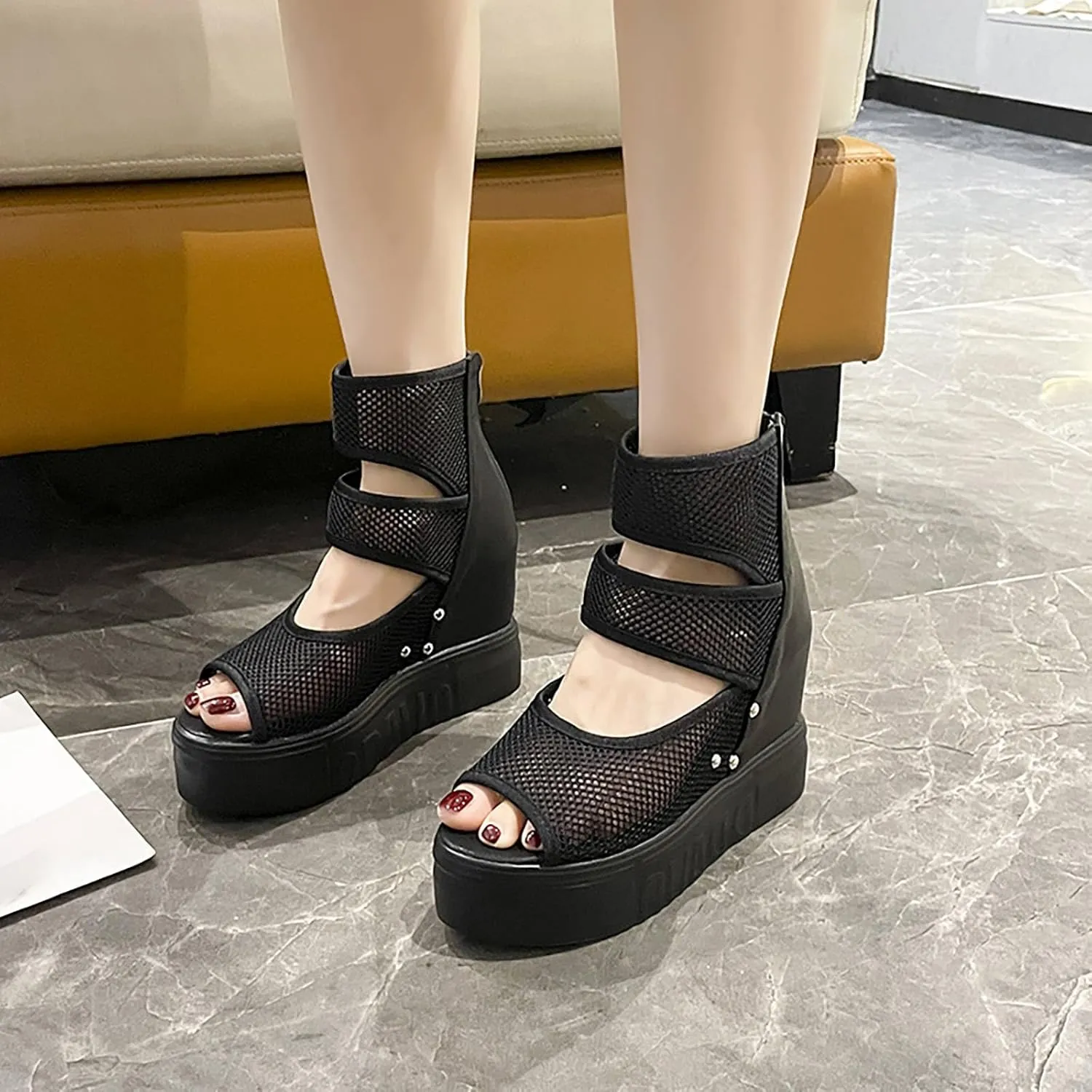Women Wedge Sandals Summer Mesh Fashion Beach Sandal Walking Open Peep Toe Shoes Lightweight Breathable Work Office Shoe