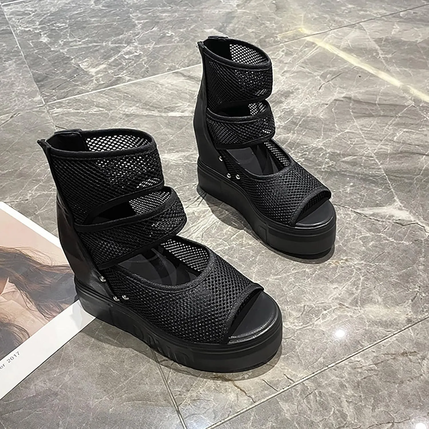 Women Wedge Sandals Summer Mesh Fashion Beach Sandal Walking Open Peep Toe Shoes Lightweight Breathable Work Office Shoe