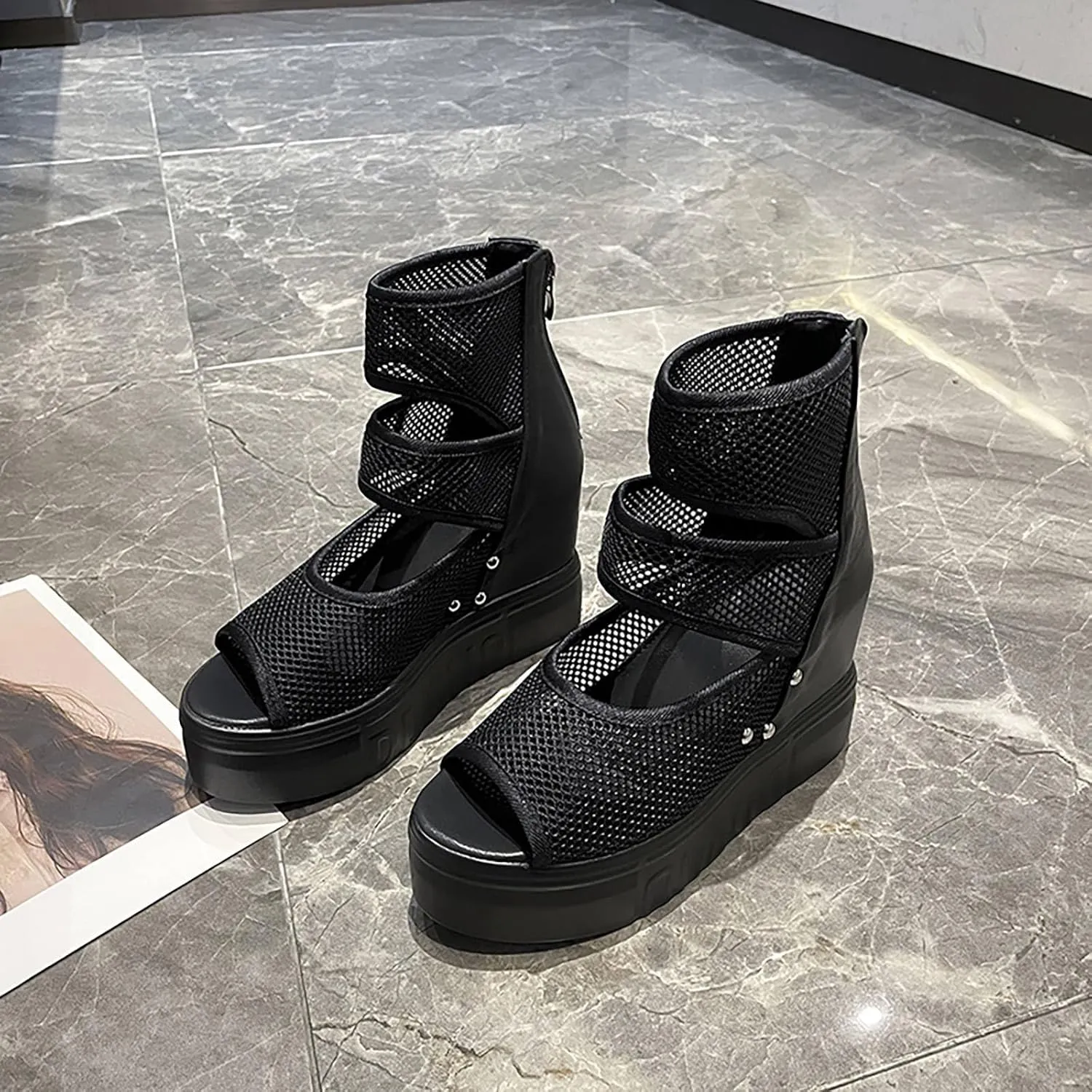 Women Wedge Sandals Summer Mesh Fashion Beach Sandal Walking Open Peep Toe Shoes Lightweight Breathable Work Office Shoe