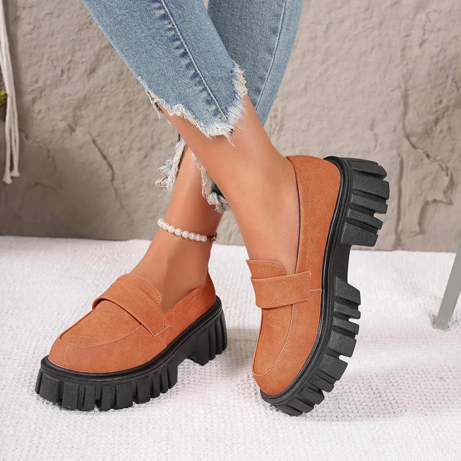 Women's Loafers Comfortable Business Shoes Slip On Platform Loafers Lug Sole Loafers Chunky Casual Shoes