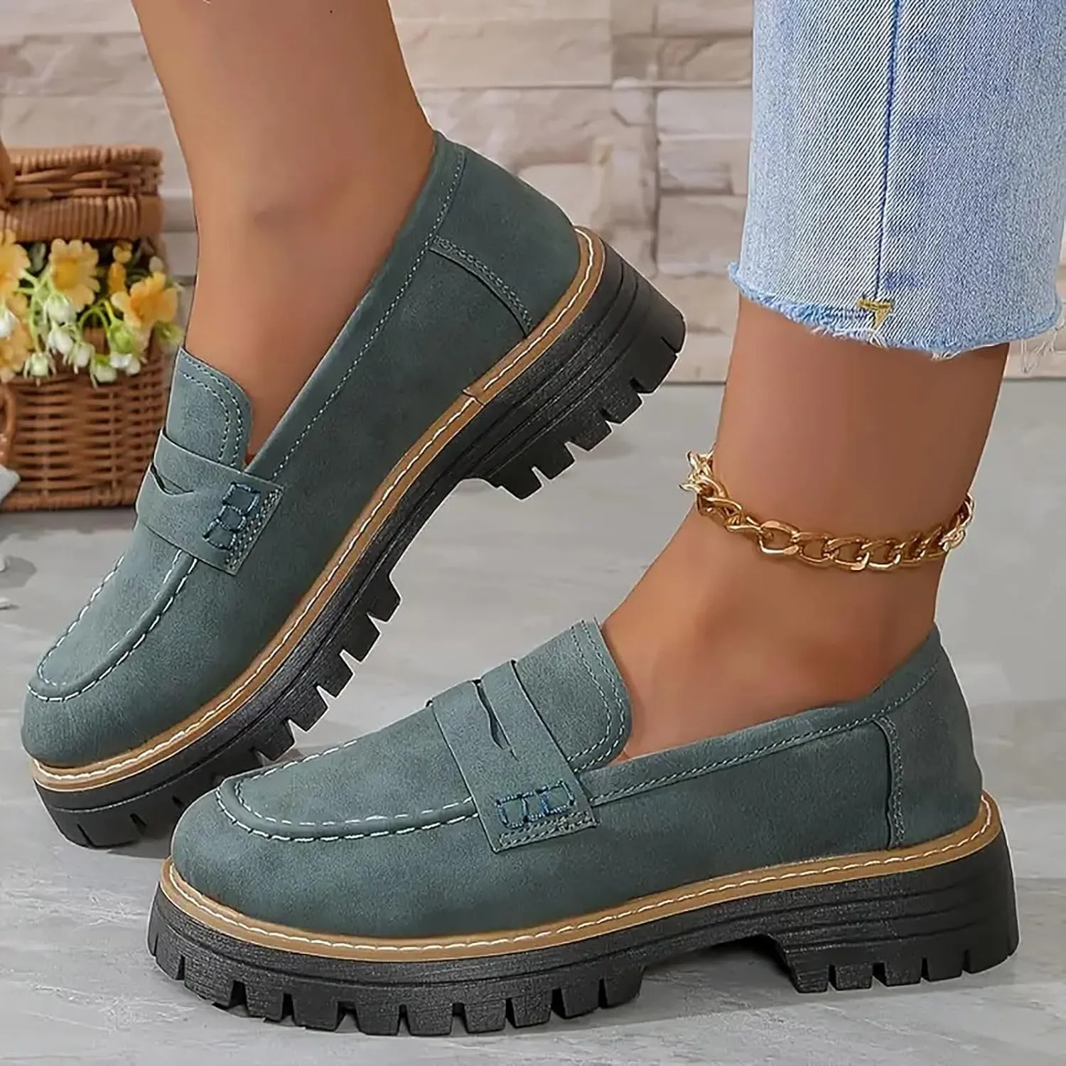 Work Shoes for Women Platform Oxford Shoes Chunky Loafers Comfortable Penny Loafers Dressy Casual Shoes Office Shoes